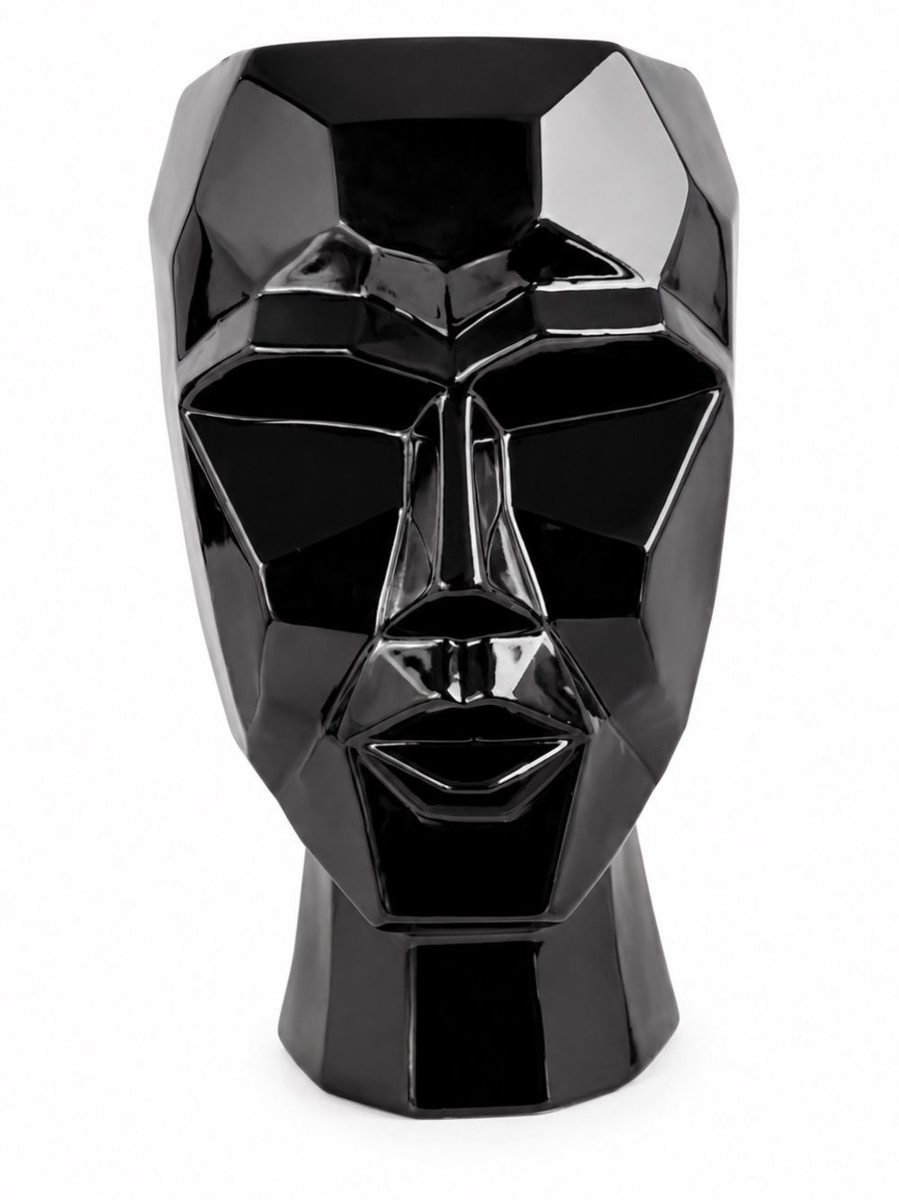 Large Black Head Face Ceramic Modern Planter Vase Glossy Black